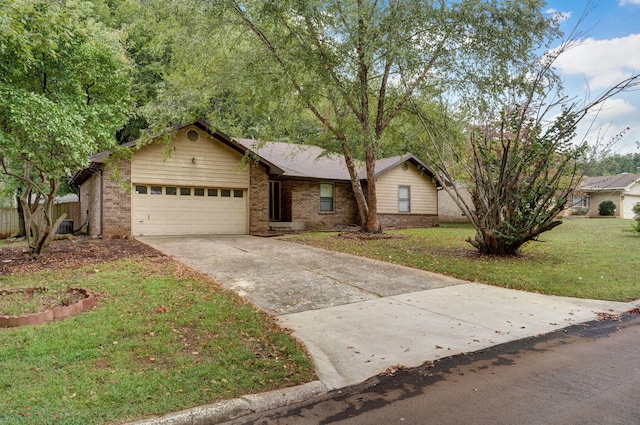 ranch-style house with a front lawn and a garage