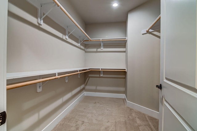 spacious closet featuring light carpet