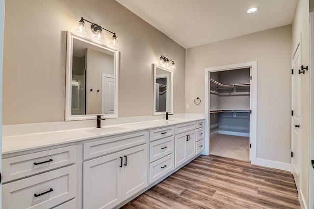 bathroom featuring wood-type flooring and vanity