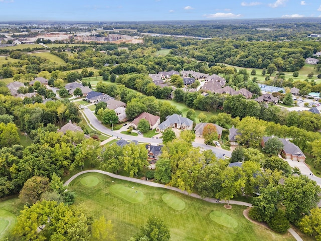 aerial view featuring a residential view and golf course view