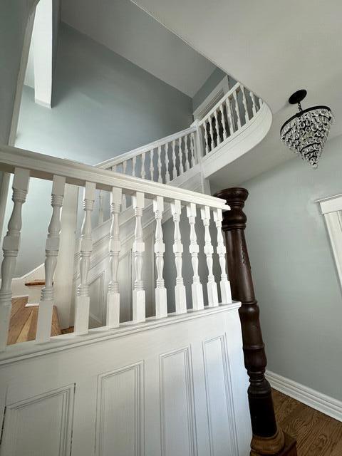 staircase featuring wood-type flooring