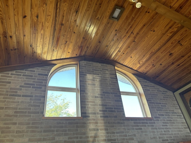interior details with wood ceiling and visible vents