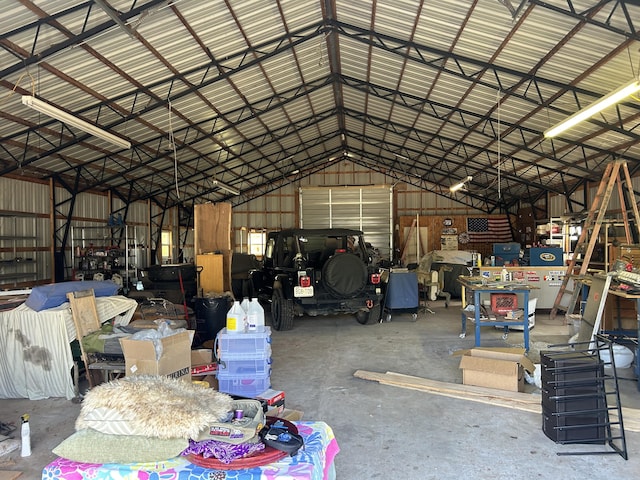 garage with metal wall