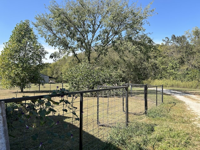 view of yard with fence and a rural view