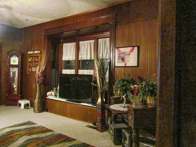 bathroom featuring wooden walls