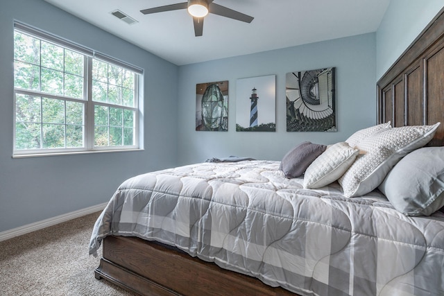 bedroom featuring ceiling fan and carpet flooring