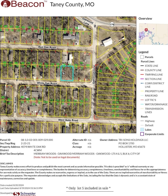 4071 White Oak Rd Lot 5, Merriam Woods, MO 65740 - aerial overview of property's location with property boundaries highlighted