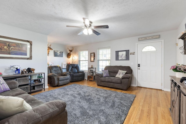 160 Mary Ln, Kirbyville, MO 65679 - living room featuring ceiling fan, a textured ceiling, and light wood-type flooring