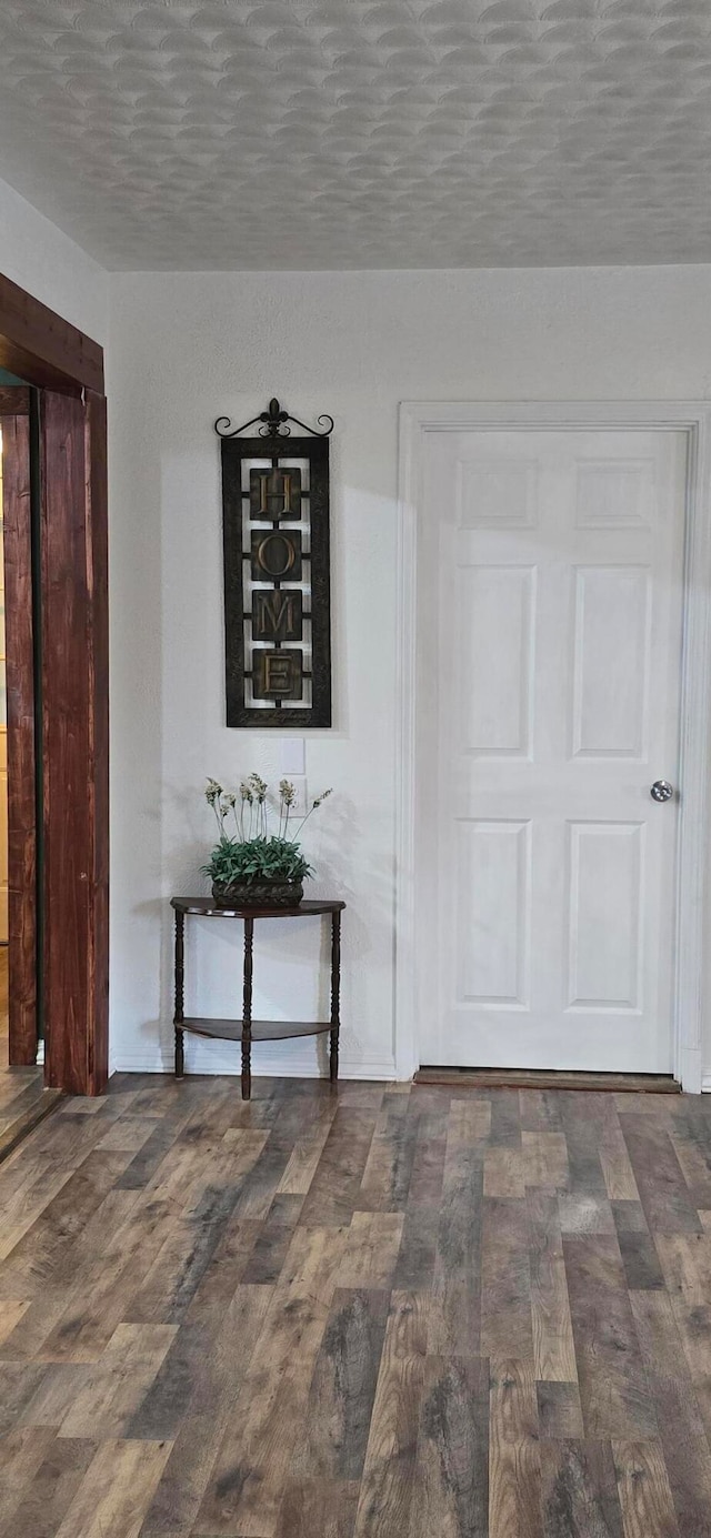 interior space featuring dark hardwood / wood-style floors and a textured ceiling