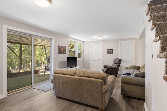 living room featuring light wood-style flooring