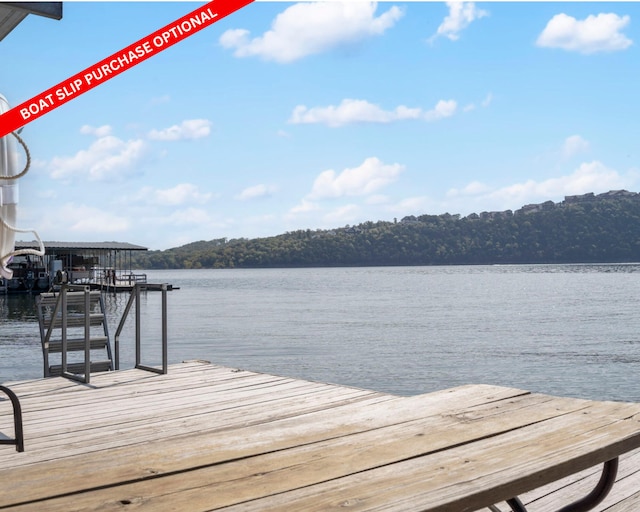 dock area with a water view