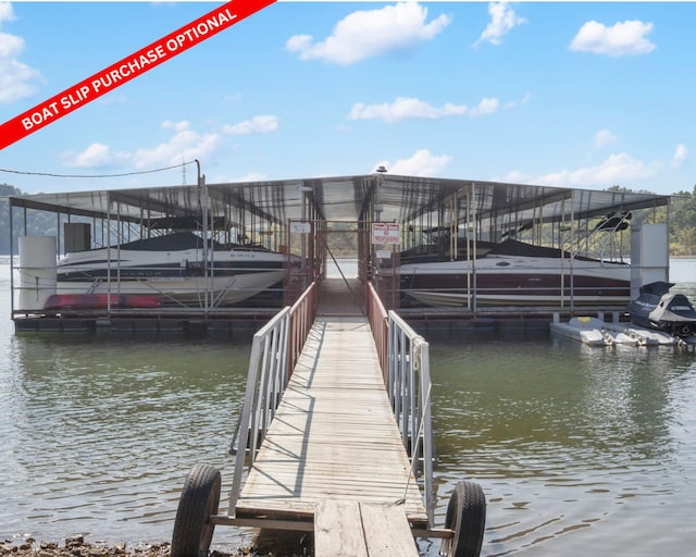 view of dock with a water view