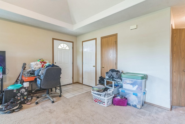 home office featuring light carpet