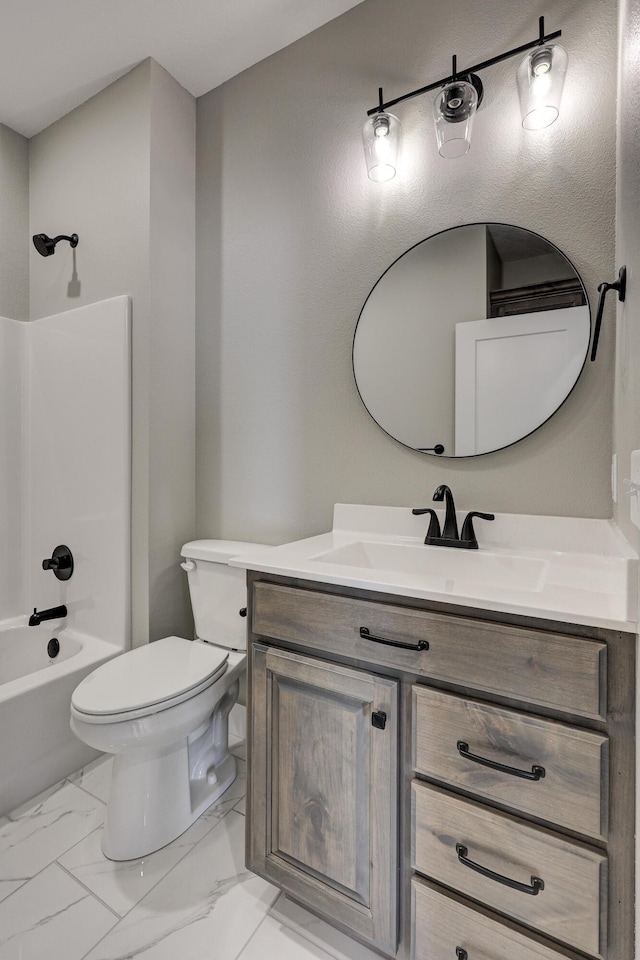 full bathroom with vanity, toilet, and tub / shower combination