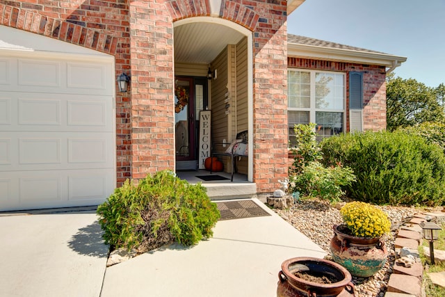 property entrance with a garage