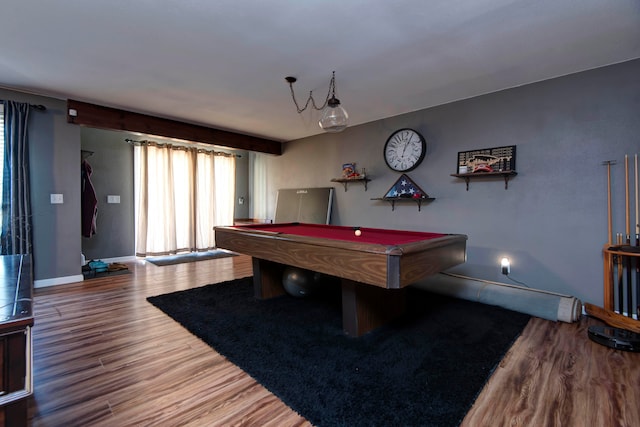 game room featuring wood-type flooring and pool table