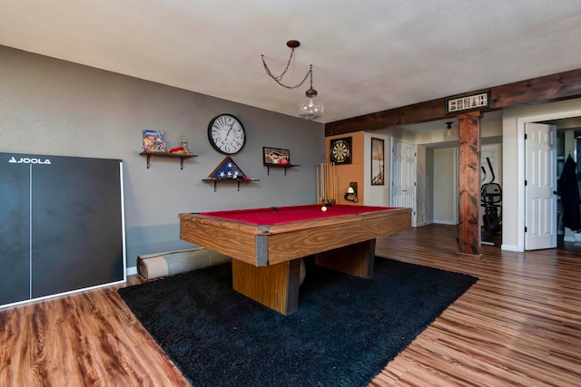 game room featuring wood-type flooring and billiards