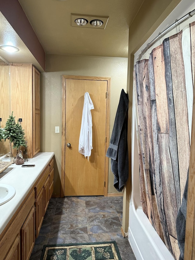 7020 N Farm Road 69, Walnut Grove, MO 65770 - bathroom featuring baseboards, vanity, and a shower with shower curtain