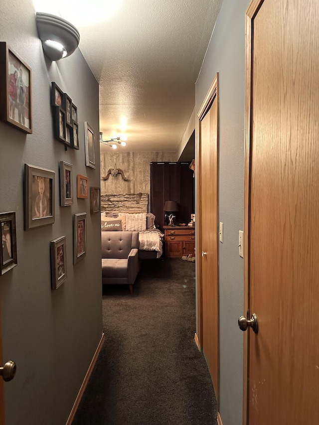 7020 N Farm Road 69, Walnut Grove, MO 65770 - hall featuring dark colored carpet and a textured ceiling