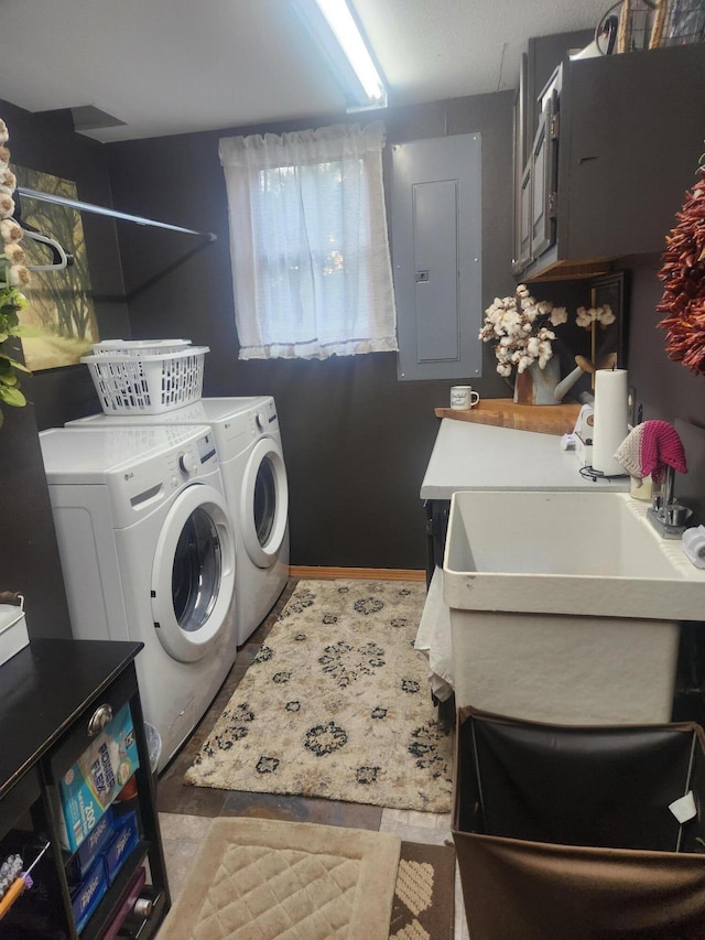 7020 N Farm Road 69, Walnut Grove, MO 65770 - laundry area with washer and clothes dryer, electric panel, and a sink