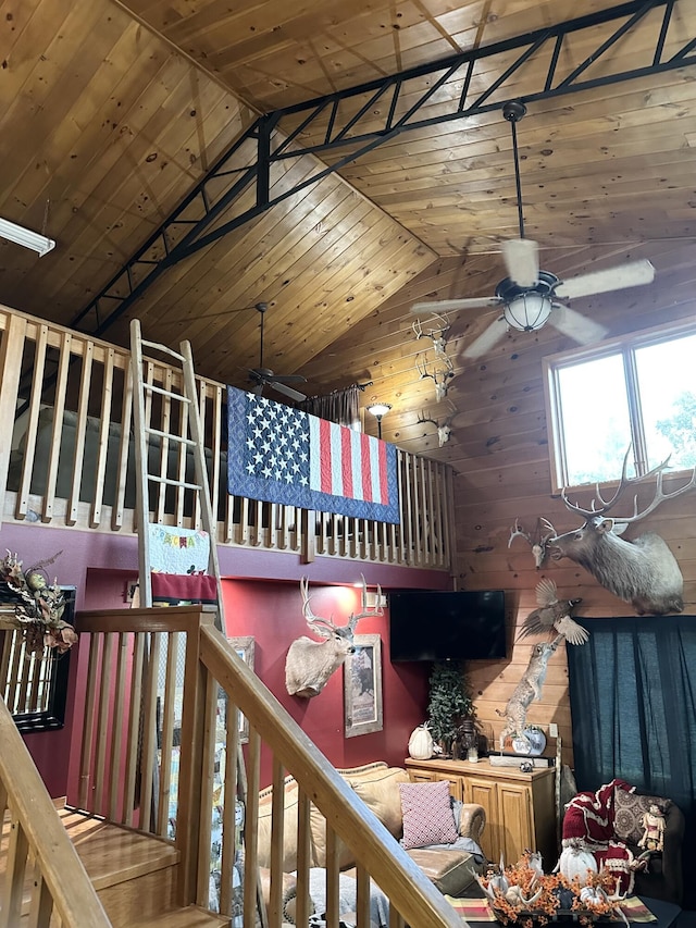 7020 N Farm Road 69, Walnut Grove, MO 65770 - interior space with wooden ceiling and high vaulted ceiling