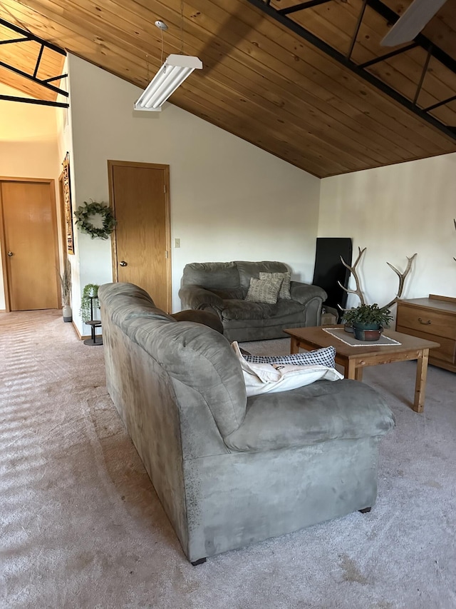 7020 N Farm Road 69, Walnut Grove, MO 65770 - living area featuring vaulted ceiling, wood ceiling, and light carpet