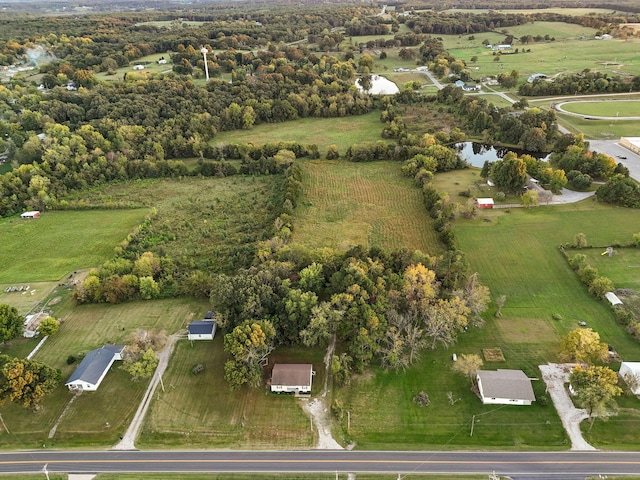 drone / aerial view with a water view and a rural view