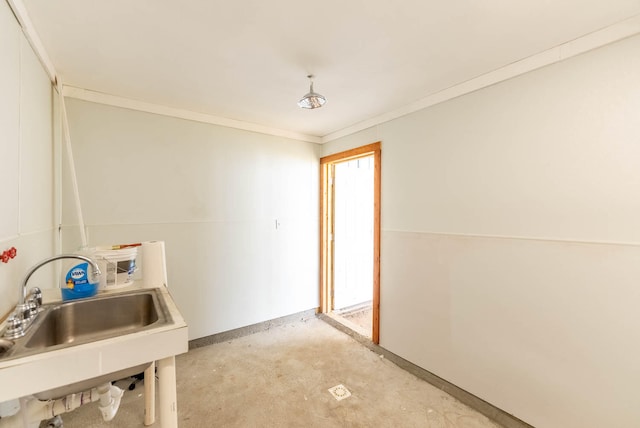 clothes washing area featuring ornamental molding and sink