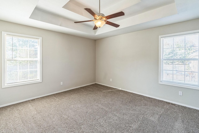 330 W Summit St, Aurora, MO 65605 - unfurnished room featuring ceiling fan, a healthy amount of sunlight, a tray ceiling, and carpet