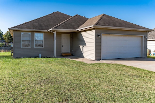 330 W Summit St, Aurora, MO 65605 - single story home featuring a shingled roof, concrete driveway, a front yard, and a garage