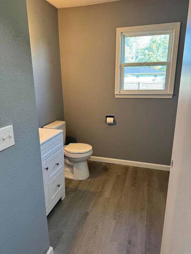 bathroom featuring vanity, hardwood / wood-style flooring, and toilet