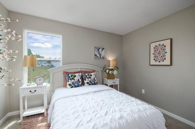 bedroom featuring carpet and a textured ceiling