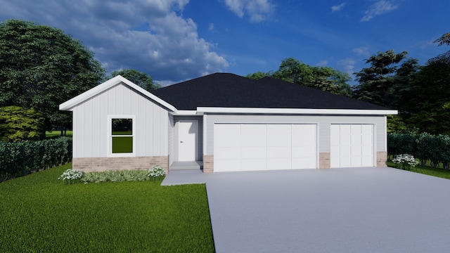 view of front facade featuring a front yard and a garage