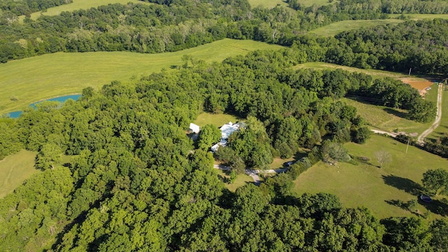 bird's eye view featuring a rural view and a water view