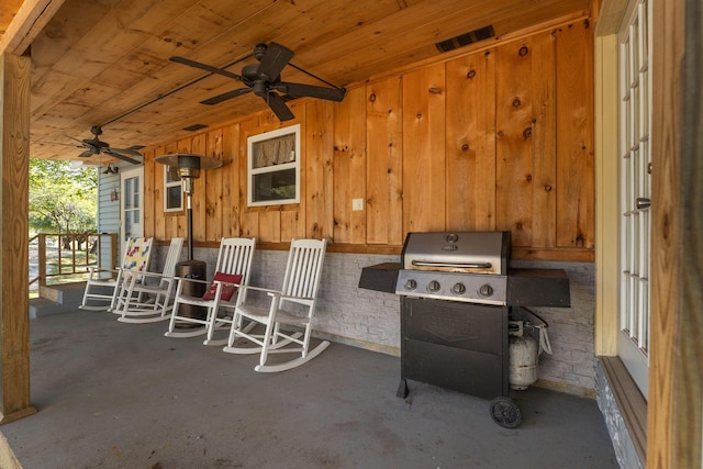 view of patio / terrace featuring a ceiling fan and area for grilling