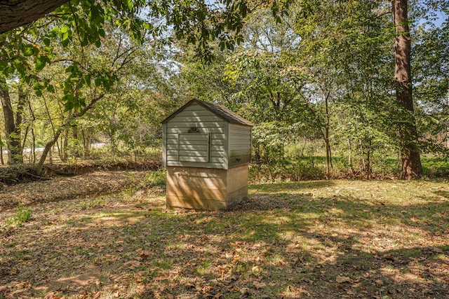 view of yard featuring a shed