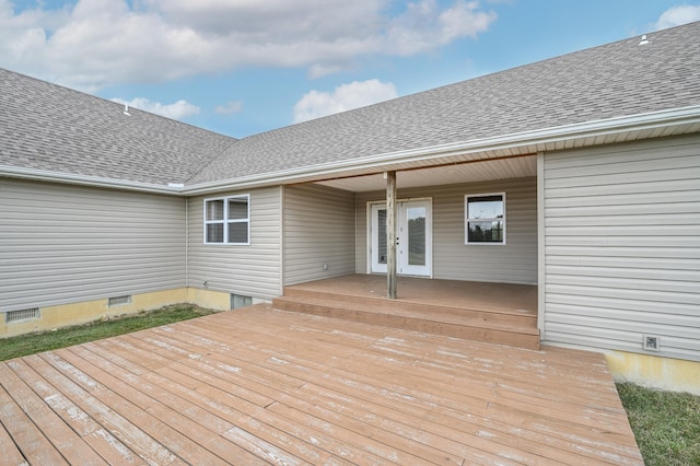 wooden deck with french doors