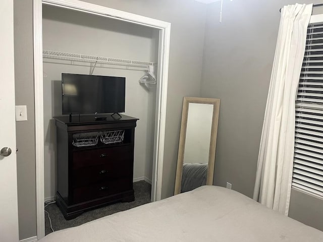 carpeted bedroom with a closet