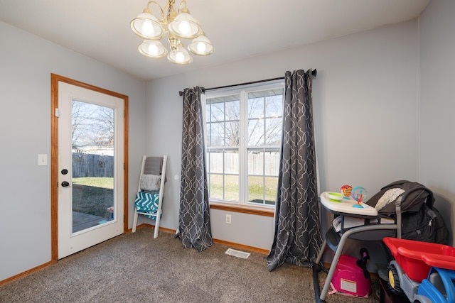 game room featuring carpet floors and a wealth of natural light