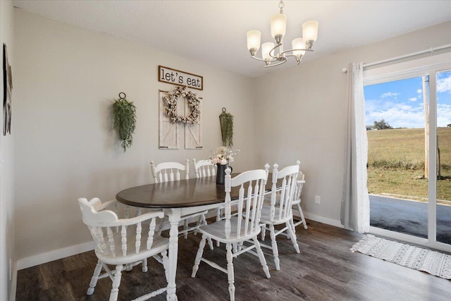 dining room with a notable chandelier and dark hardwood / wood-style floors