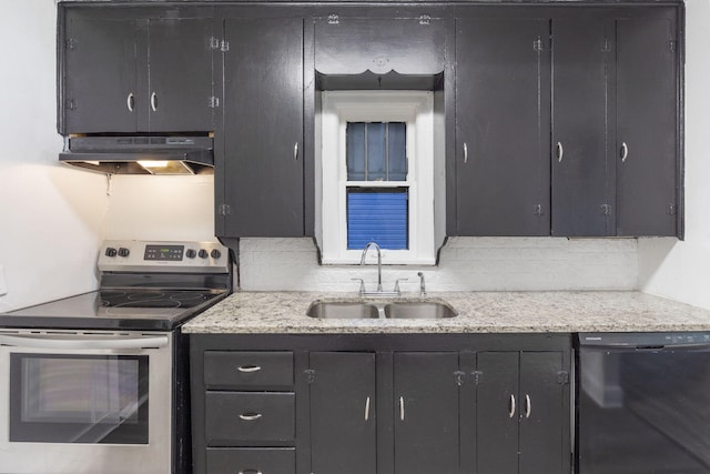 kitchen featuring dishwasher, sink, decorative backsplash, and stainless steel electric range