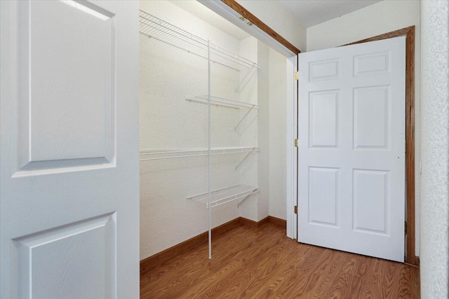 walk in closet with light hardwood / wood-style floors