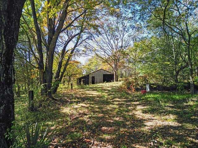 view of yard featuring an outbuilding and a detached garage