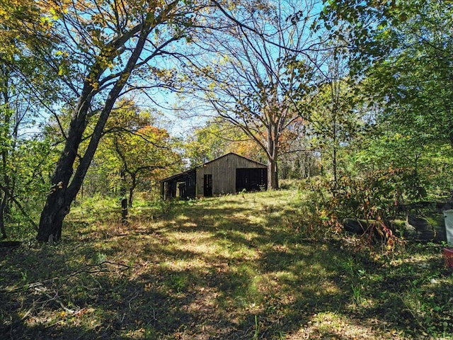 view of yard featuring an outbuilding and a detached garage