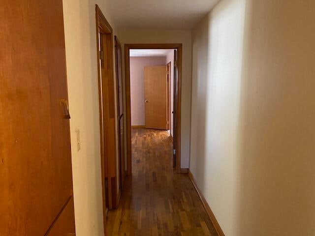 hallway featuring dark wood-type flooring