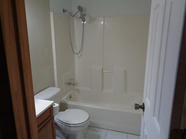 full bathroom featuring bathing tub / shower combination, tile patterned floors, vanity, and toilet