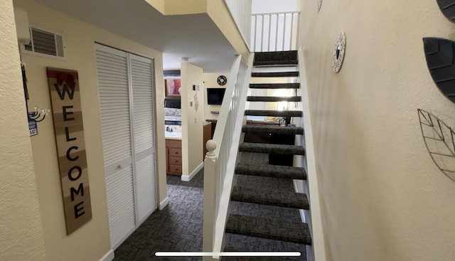 420 Fall Creek Dr Unit 6, Branson, MO 65616 - stairs with baseboards, carpet flooring, and visible vents