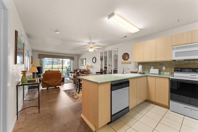 34 Golfshores Dr Unit 8, Branson, MO 65616 - kitchen with dishwasher, light brown cabinets, a sink, white microwave, and electric range