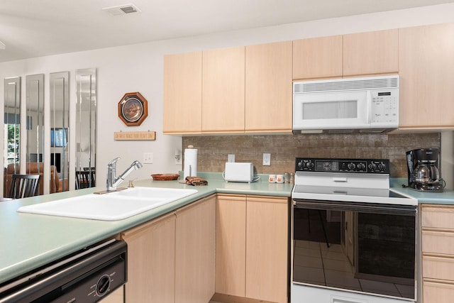 34 Golfshores Dr Unit 8, Branson, MO 65616 - kitchen featuring a sink, light brown cabinetry, white microwave, and electric range oven