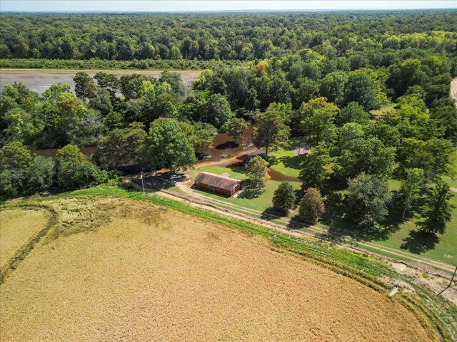 birds eye view of property with a rural view and a forest view